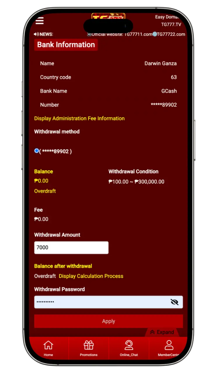 tg777 withdrawal